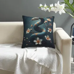 Funda de cojín de felpa Flor de cerezo y serpiente - Okomall