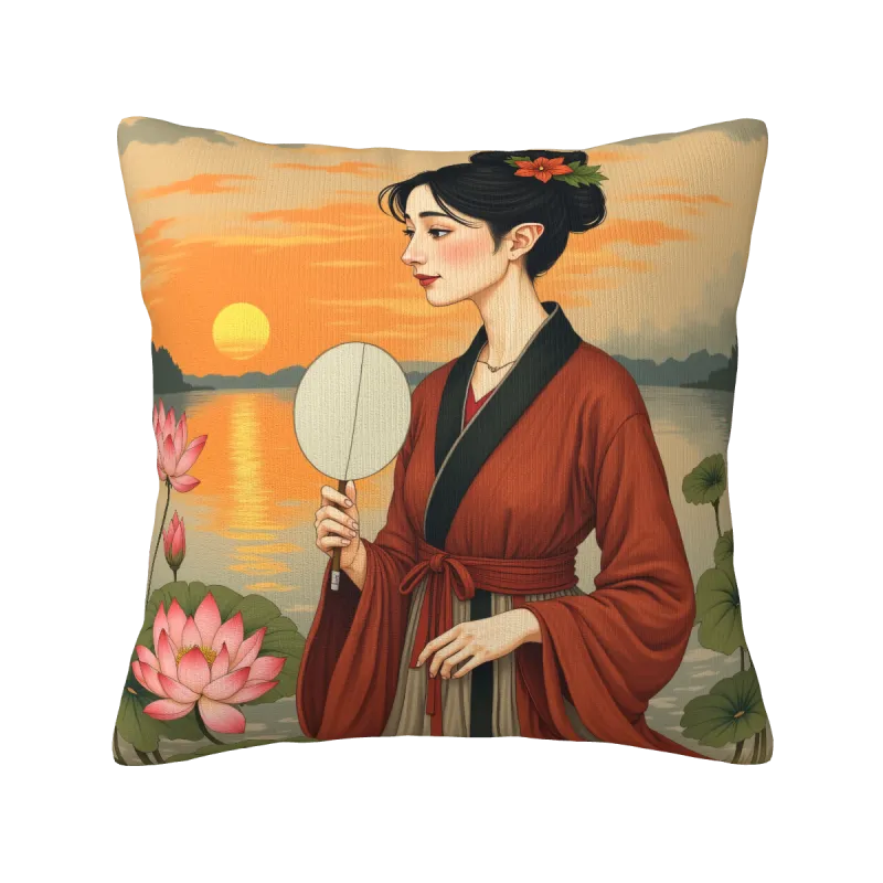 日本の美のイラスト付きフリース・クッションカバー - Okomall