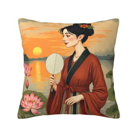 日式美人图毛绒抱枕套 - Okomall