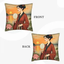 Housse de coussin en peluche avec illustration de beauté japonaise - Okomall