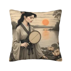 Taie d'oreiller en peluche avec motif de forêt au crépuscule - Okomall