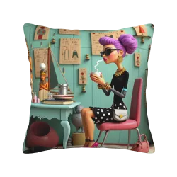 Custodia per cuscino in peluche vintage a doppio lato - Elegante signora | OKOMALL