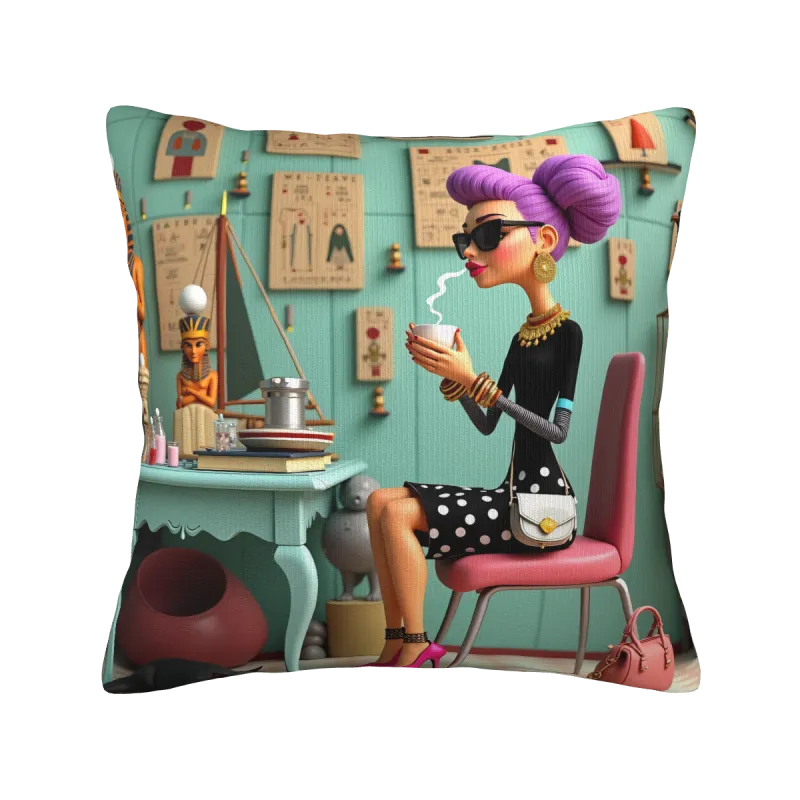 Housse de coussin en peluche vintage double face - Dame élégante | OKOMALL