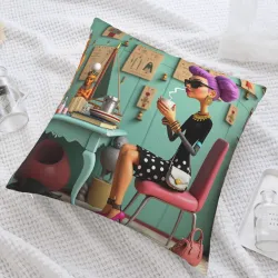 Funda de cojín de felpa vintage con estampado doble - Elegante dama | OKOMALL