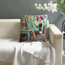 Funda de cojín de felpa vintage con estampado doble - Elegante dama | OKOMALL