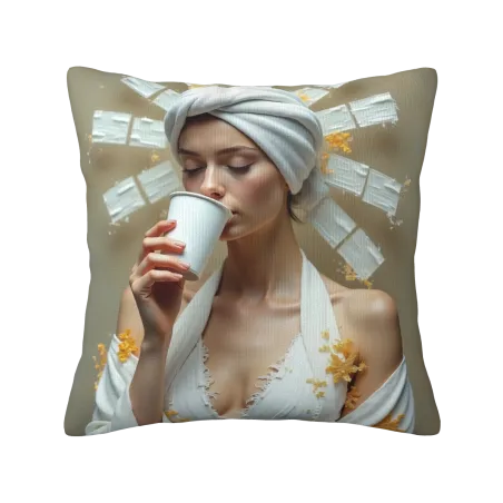 Housse de coussin en peluche avec portrait féminin esthétique - Okomall