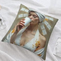 Housse de coussin en peluche avec portrait féminin esthétique - Okomall