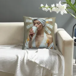 Housse de coussin en peluche avec portrait féminin esthétique - Okomall