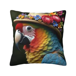 熱帶鳥類圖案毛絨抱枕套 - Okomall