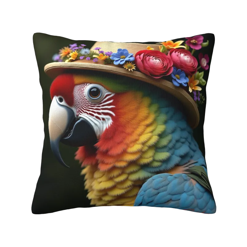 Funda de cojín de felpa con estampado de pájaros tropicales - Okomall