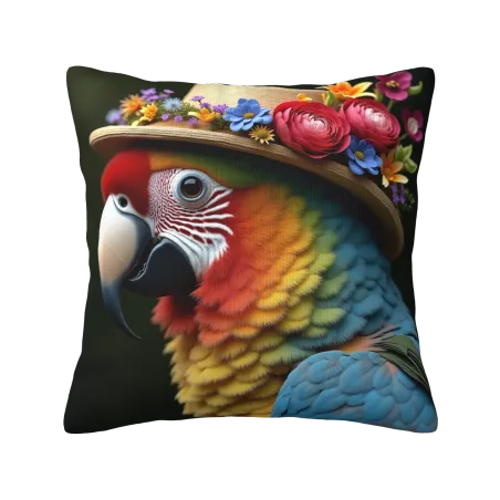 Federa cuscino in peluche con motivo di uccelli tropicali - Okomall