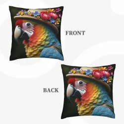 Federa cuscino in peluche con motivo di uccelli tropicali - Okomall