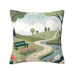 Copri-cuscino in peluche con motivo di sentiero forestale - Okomall