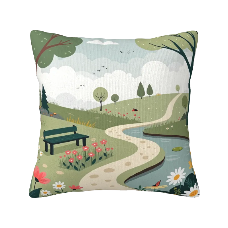 Housse de coussin en peluche à motif de sentier forestier - Okomall
