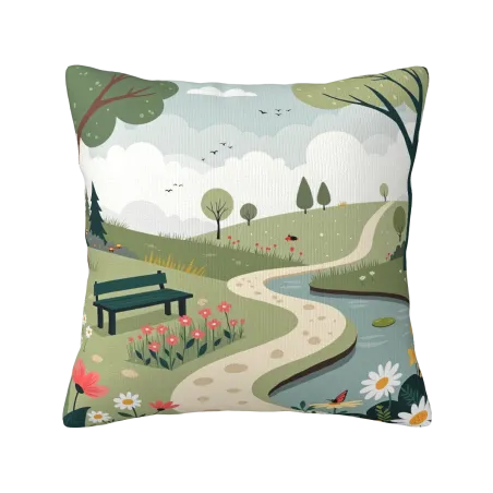 Housse de coussin en peluche à motif de sentier forestier - Okomall
