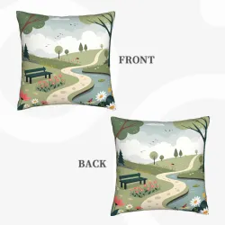 Housse de coussin en peluche à motif de sentier forestier - Okomall