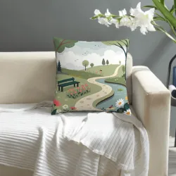 Funda de cojín de peluche con diseño de sendero forestal - Okomall