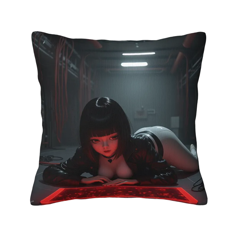 赛博朋克少女毛绒抱枕套 - Okomall