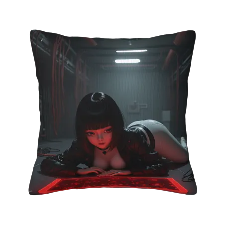 赛博朋克少女毛绒抱枕套 - Okomall