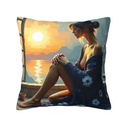 Funda de cojín de felpa con diseño de belleza en la playa al atardecer - Okomall