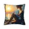 Funda de cojín de felpa con diseño de belleza en la playa al atardecer - Okomall