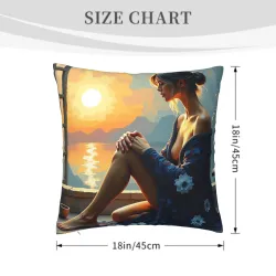Copri-cuscino in peluche con motivo di bellezza sulla spiaggia al tramonto - Okomall