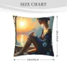 Coussin moelleux avec motif de belle sur plage au coucher du soleil - Okomall