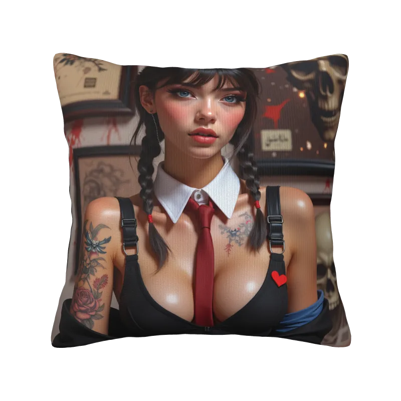 Housse de coussin en peluche à motif imprimé recto-verso - Jeune fille séduisante - Okomall