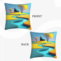 Housse de coussin en peluche à motif paysage abstrait - Okomall