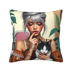 Funda de cojín de peluche con estampado de chica encantadora - Okomall