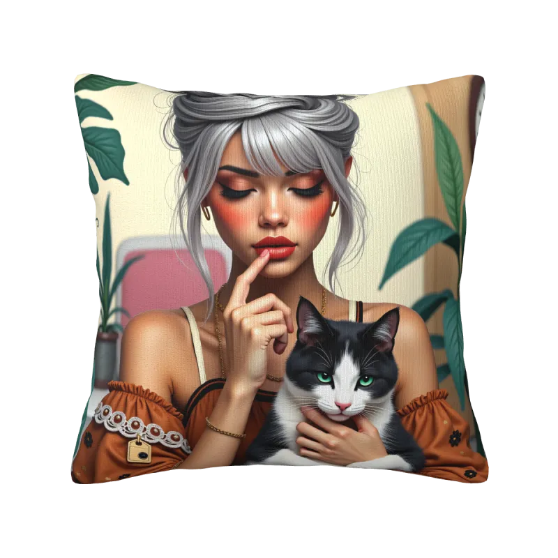 Charming Girl Printed Plush Pillow Cover - Okomall