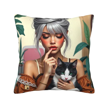 Funda de cojín de peluche con estampado de chica encantadora - Okomall
