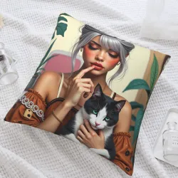 Charming Girl Printed Plush Pillow Cover - Okomall
