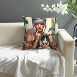 Funda de cojín de peluche con estampado de chica encantadora - Okomall