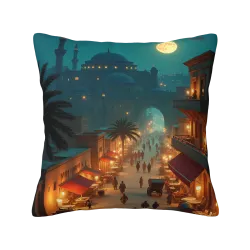 Copri-cuscino in peluche con motivo di mercato notturno esotico - Oko Home