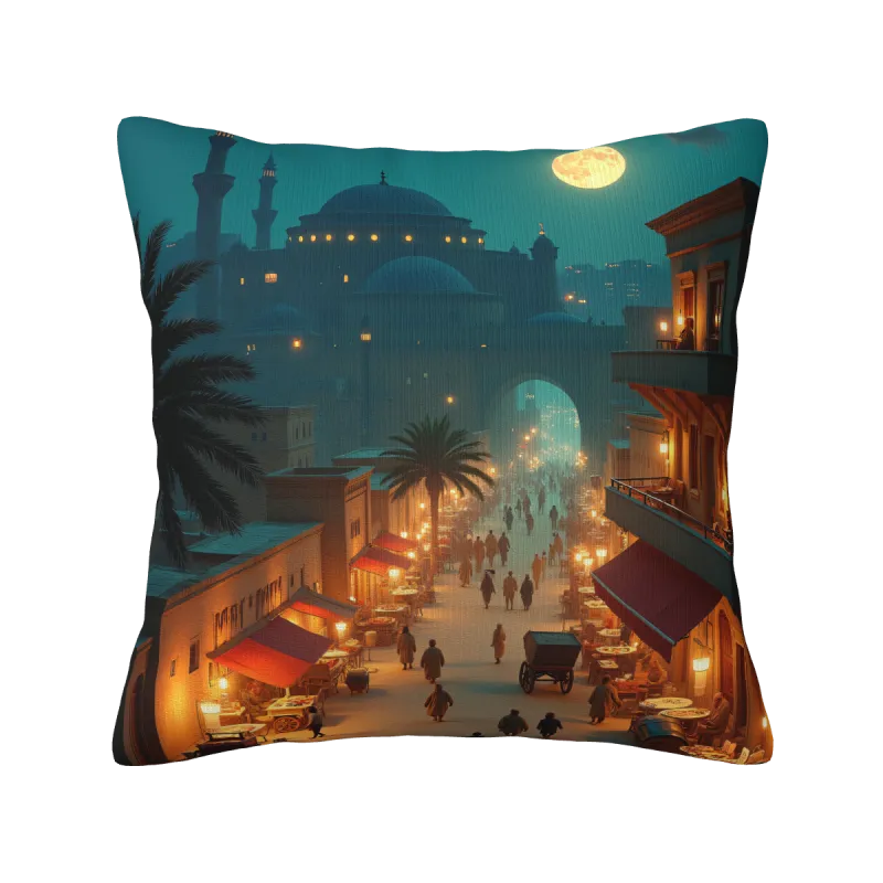 Funda de cojín de felpa con diseño de mercado nocturno exótico - Oko Home