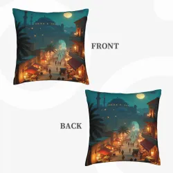Funda de cojín de felpa con diseño de mercado nocturno exótico - Oko Home