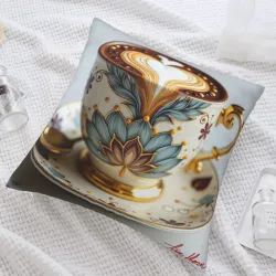 غطاء وسادة فروي بنقشة زهور تجريدية - 45 × 45 سم | Okomall