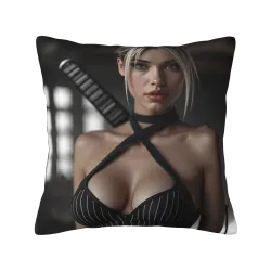 Housse de coussin en peluche double face avec portrait féminin élégant - okomall
