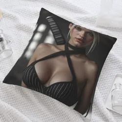 Housse de coussin en peluche double face avec portrait féminin élégant - okomall