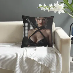 Housse de coussin en peluche double face avec portrait féminin élégant - okomall