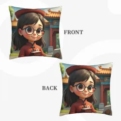 Cute Girl Plush Pillow Cover - 18x18 inches | OKOMALL