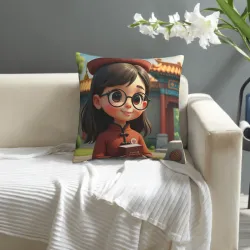 Cute Girl Plush Pillow Cover - 18x18 inches | OKOMALL