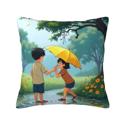 雨の中の遊びのぬいぐるみクッションカバー - Okomall