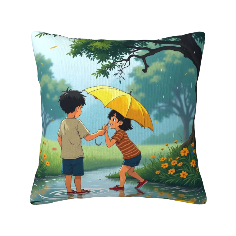 雨中嬉戲毛絨抱枕套 - Okomall
