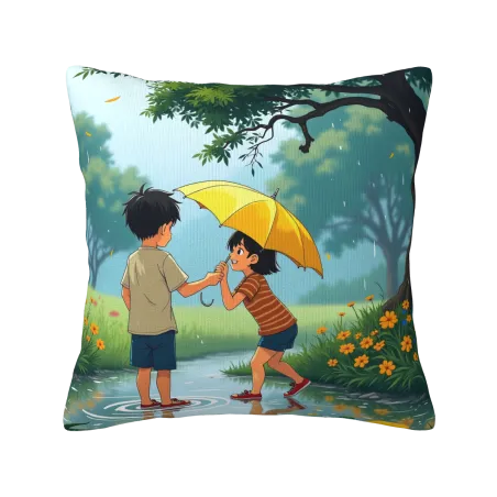 雨中嬉戲毛絨抱枕套 - Okomall