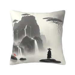 Funda de cojín de peluche con diseño zen de paisaje montañoso - Okomall