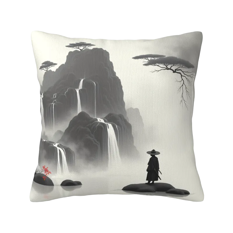Coperta di cuscino in peluche con motivo zen di paesaggio montano - Okomall
