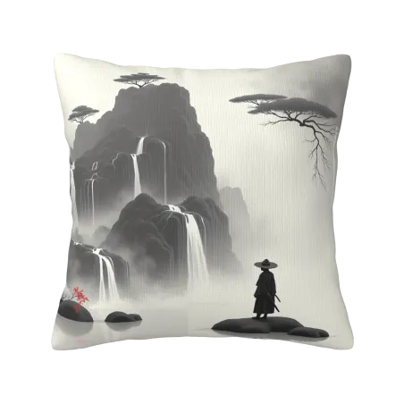 Coperta di cuscino in peluche con motivo zen di paesaggio montano - Okomall