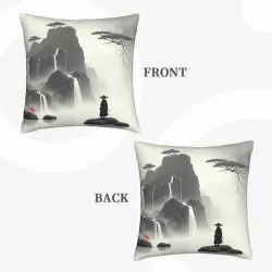 Coperta di cuscino in peluche con motivo zen di paesaggio montano - Okomall